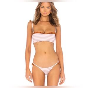 NWT SAME Los Angeles Striped Pink Ruffle Bikini Set, Size Medium